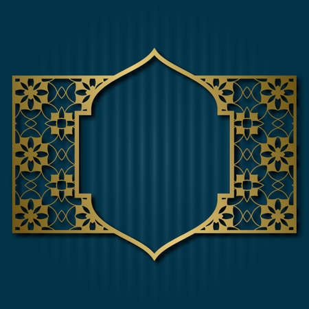 Golden patterned frame for vintage packaging or label design in oriental style.のイラスト素材