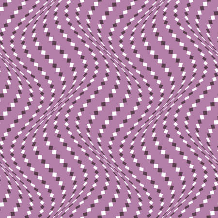 Optical wiggle illusion seamless pattern. Psychedelic wavy repeatable texture of little purple and white squares. Scroll up and down to watch illusion effect.のイラスト素材