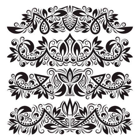 Ornate decorative ornaments. Design ornamental elements. Vintage headline decorations set. Floral tattoo in baroque style.のイラスト素材