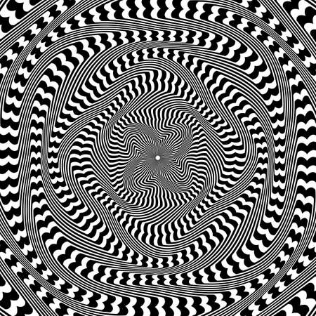Op art circular pattern of twitching striped rings. Psychedelic background design.のイラスト素材