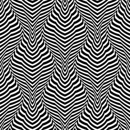 Seamless pattern of black trippy stripes. Repeatable optical illusion texture. Psychedelic abstract wallpaper.のイラスト素材