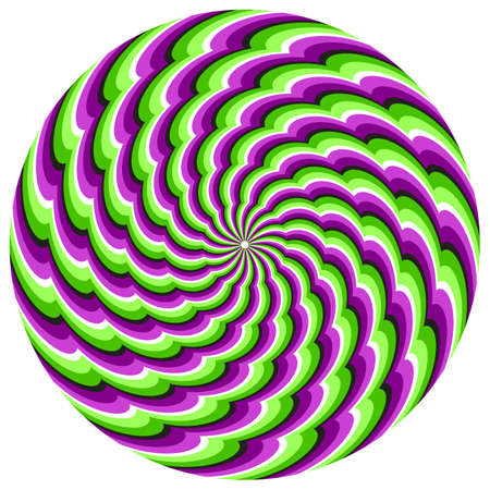 Optical illusion circle of spiral wavy striped pattern. Round colorful template for moving background design.のイラスト素材