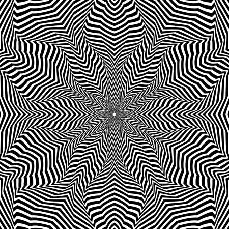 Op art circular pattern of black curly stripes. Hexagonal abstract floral background design.のイラスト素材