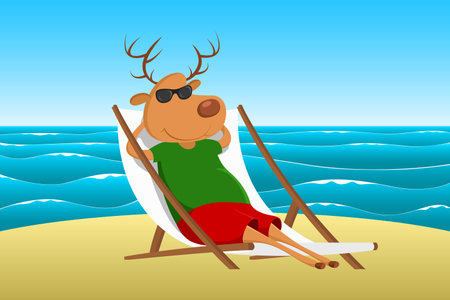 Reindeer resting in chaise longue. vector illustration.のイラスト素材