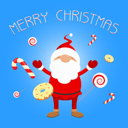 christmas card. Santa and sweets. vector illustration.のイラスト素材