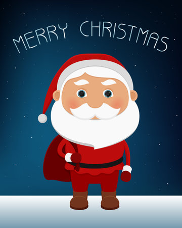 Christmas greeting card. Santa holding bag with gifts. vector illustration.のイラスト素材