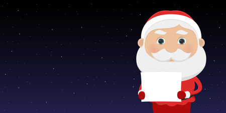 Santa holding blank sheet of paper. Christmas poster with copy space. vector illustration.のイラスト素材