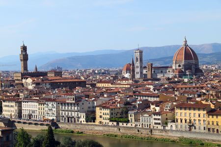 Panoramic view of Santa Maria del Fiore with the famous Brunelleschi Cupola in Florence, Italy の写真素材