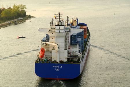 VARNA, BULGARIA - SEPTEMBER 26: Turkish cargo ship HILDE A (Year Built: 2005, DeadWeight: 22033 t)...