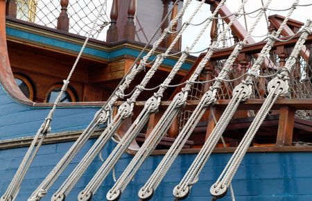 Detail of a rope ladder on a historic ship replica