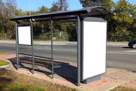 Black banner. This is for advertisers to place ad copy samples on a bus shelter.の写真素材