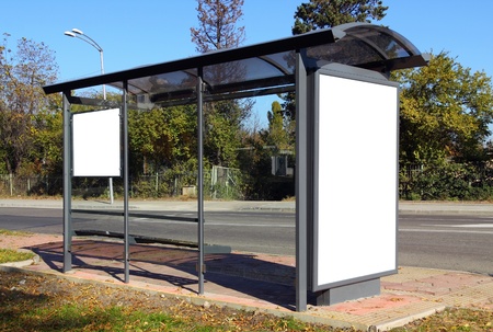 Black banner. This is for advertisers to place ad copy samples on a bus shelter.の写真素材