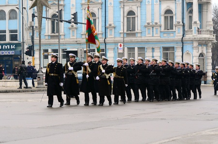 VARNA, BULGARIA - JANUARY 6: Military parade in Varna, Epiphany water blessing of the Bulgarian Army flags on January 6, 2011 in Varna, Bulgariaのeditorial素材