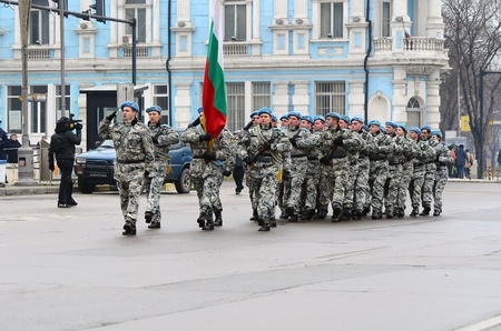 VARNA, BULGARIA - JANUARY 6: Military parade in Varna, Epiphany water blessing of the Bulgarian Army flags on January 6, 2011 in Varna, Bulgaria のeditorial素材
