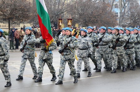 VARNA, BULGARIA - JANUARY 6: Military parade in Varna, Epiphany water blessing of the Bulgarian Army flags on January 6, 2011 in Varna, Bulgaria のeditorial素材