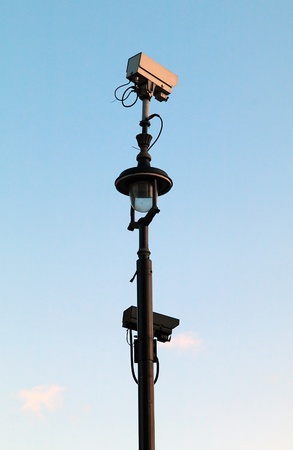 Surveillance Cameras mounted on a metal post