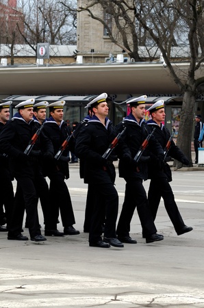 VARNA, BULGARIA - MARCH 3: Officials, military personal and common people are taking part in the Liberation Day celebrations on March 3, 2011 in Varna, Bulgaria. のeditorial素材
