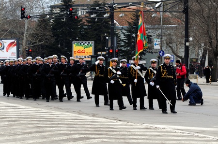 VARNA, BULGARIA - MARCH 3: Officials, military personal and common people are taking part in the Liberation Day celebrations on March 3, 2011 in Varna, Bulgaria. のeditorial素材
