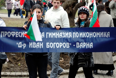 VARNA, BULGARIA - MARCH 3: Officials, military personal and common people are taking part in the Liberation Day celebrations on March 3, 2011 in Varna, Bulgaria.のeditorial素材