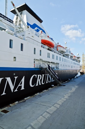 VARNA, BULGARIA - APR 22: Passenger ship KRISTINA KATARINA (Year Built: 1982, Flag: Finland) moored in Port of Varna on April 22, 2010 in Varna, Bulgaria のeditorial素材