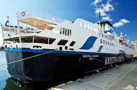 VARNA, BULGARIA - APR 22: Passenger ship KRISTINA KATARINA (Year Built: 1982, Flag: Finland) moored in Port of Varna on April 22, 2010 in Varna, Bulgaria のeditorial素材