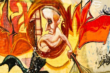 VARNA, BULGARIA - JUNE 5: Part of the eighty meters long graffiti painted on the breackwater wall at Port of Varna as part of the "Creatures from Black Sea" Sprite Graffiti Jam 2011 on June 5, 2011 in Varna, Bulgaria.のeditorial素材