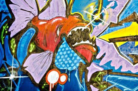 VARNA, BULGARIA - JUNE 5: Part of the eighty meters long graffiti painted on the breackwater wall at Port of Varna as part of the "Creatures from Black Sea" Sprite Graffiti Jam 2011 on June 5, 2011 in Varna, Bulgaria.のeditorial素材