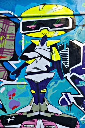 VARNA, BULGARIA - JUNE 5: Part of the eighty meters long graffiti painted on the breackwater wall at Port of Varna as part of the "Creatures from Black Sea" Sprite Graffiti Jam 2011 on June 5, 2011 in Varna, Bulgaria.のeditorial素材