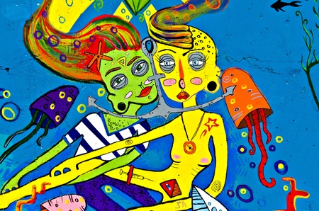 VARNA, BULGARIA - JUNE 5: Part of the eighty meters long graffiti painted on the breackwater wall at Port of Varna as part of the "Creatures from Black Sea" Sprite Graffiti Jam 2011 on June 5, 2011 in Varna, Bulgaria.のeditorial素材