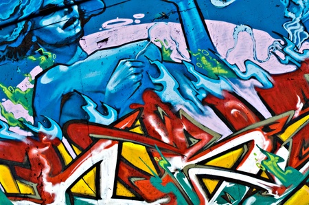 VARNA, BULGARIA - JUNE 5: Part of the eighty meters long graffiti painted on the breackwater wall at Port of Varna as part of the "Creatures from Black Sea" Sprite Graffiti Jam 2011 on June 5, 2011 in Varna, Bulgaria.のeditorial素材