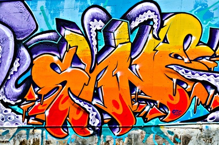 VARNA, BULGARIA - JUNE 5: Part of the eighty meters long graffiti painted on the breackwater wall at Port of Varna as part of the "Creatures from Black Sea" Sprite Graffiti Jam 2011 on June 5, 2011 in Varna, Bulgaria.のeditorial素材