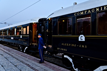 VARNA, BULGARIA - SEPTEMBER 6: The legendary 'Orient Express' is ready to depart from Varna Railway Station on September 6, 2011 in Varna, Bulgaria. The luxury train travels between Paris and Istanbulのeditorial素材