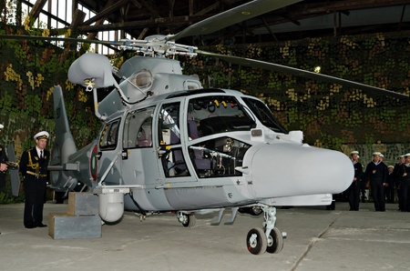 VARNA, BULGARIA - OCTOBER 9: Bulgarian Navy formally receive the first out of a total of three Panther helicopters agreed between Eurocopter and Bulgarian MoD on October 9, 2011 in Varna, Bulgaria.のeditorial素材