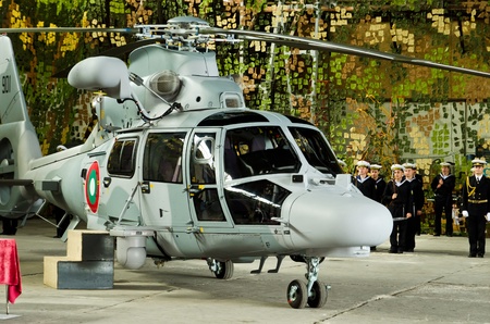 VARNA, BULGARIA - OCTOBER 9: Bulgarian Navy formally receive the first out of a total of three Panther helicopters agreed between Eurocopter and Bulgarian MoD on October 9, 2011 in Varna, Bulgaria.のeditorial素材