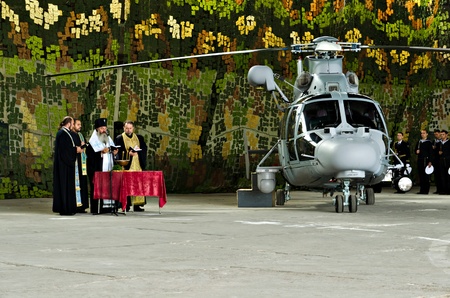 VARNA, BULGARIA - OCTOBER 9: Bulgarian Navy formally receive the first out of a total of three Panther helicopters agreed between Eurocopter and Bulgarian MoD on October 9, 2011 in Varna, Bulgaria.のeditorial素材