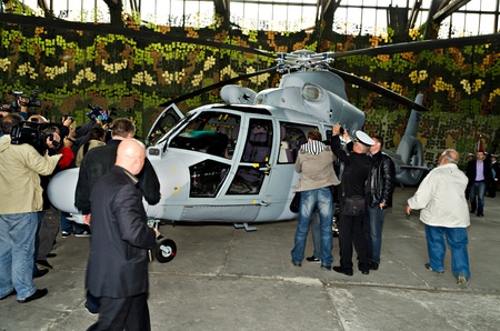 VARNA, BULGARIA - OCTOBER 9: Bulgarian Navy formally receive the first out of a total of three Panther helicopters agreed between Eurocopter and Bulgarian MoD on October 9, 2011 in Varna, Bulgaria.のeditorial素材