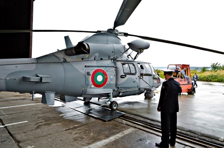 VARNA, BULGARIA - OCTOBER 9: Bulgarian Navy formally receive the first out of a total of three Panther helicopters agreed between Eurocopter and Bulgarian MoD on October 9, 2011 in Varna, Bulgaria. のeditorial素材