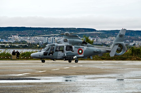 VARNA, BULGARIA - OCTOBER 9: Bulgarian Navy formally receive the first out of a total of three Panther helicopters agreed between Eurocopter and Bulgarian MoD on October 9, 2011 in Varna, Bulgaria. のeditorial素材