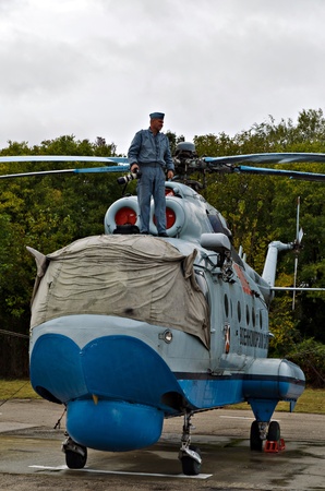 VARNA, BULGARIA - OCTOBER 9: Old submarine-locating and combat helicopter Mi-14 PL waiting to be replaced by the new Panther helicopters delivered by Eurocopter on October 9, 2011 in Varna, Bulgaria.のeditorial素材
