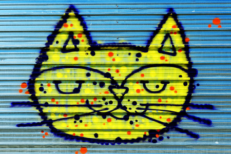 Varna, BULGARIA - December 14, 2014: Street art by unknown artist of a colorful creature resembling a cat close to Port of Varna.のeditorial素材