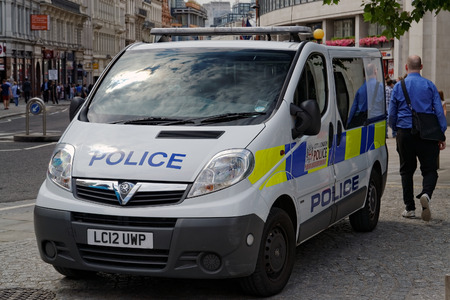 LONDON - JULY 1: London Metropolitan Police vehicle on July 1, 2014 in London. The Met was formed in 1829 and as of 2011 employed 48,661 staff making it one of biggest employers in London.のeditorial素材