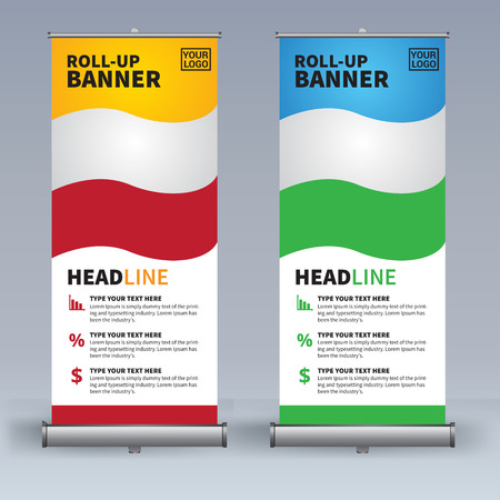 Roll up banner design template, vertical, abstract background, pull up design, modern banner, rectangle size.のイラスト素材