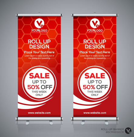 Roll up banner design template, vertical, abstract background, pull up design, modern x-banner, rectangle size.のイラスト素材