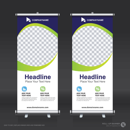 Roll up banner design template, vertical, abstract background, pull up design, modern x-banner, rectangle size.のイラスト素材
