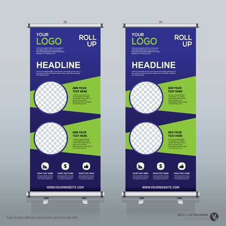 Roll up banner design template, vertical, abstract background, pull up design, modern x-banner, rectangle size.のイラスト素材