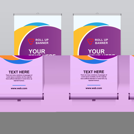 Roll up banner design template, vertical, corporate background, pull up design, modern retractable banner, rectangle size.のイラスト素材