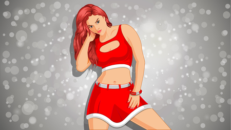 Beautiful Santa Girl, Christmas Wishes, New year Wishes, Greetings,のイラスト素材