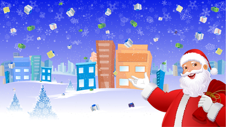 Santa Claus In Falling gifts Background, Urban backgroundのイラスト素材