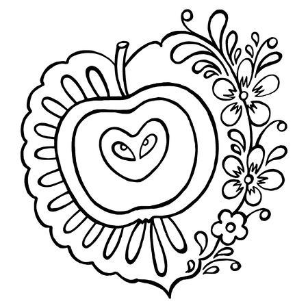 hand drawn, vector, black illustration in Ukrainian folk styleのイラスト素材