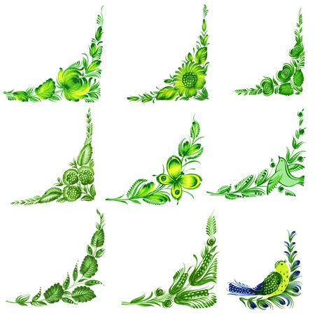 set of hand drawn illustrations in Ukrainian national styleのイラスト素材